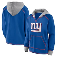 Women's Royal New York Giants Boom Fleece Pullover V-Neck Hoodie