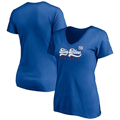 T-shirt à col en V pour femme Royal New York Giants Hometown Collection Wildcat