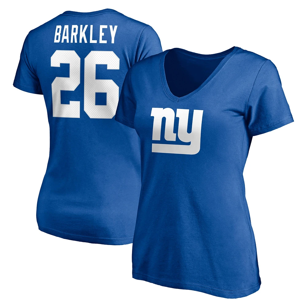 T-shirt à col en V pour femme Saquon Barkley Royal New York Giants avec nom et numéro de joueur