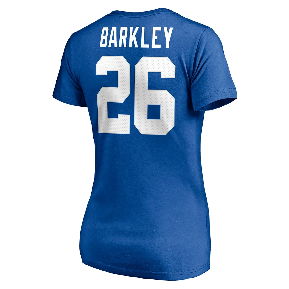 T-shirt à col en V pour femme Saquon Barkley Royal New York Giants avec nom et numéro de joueur