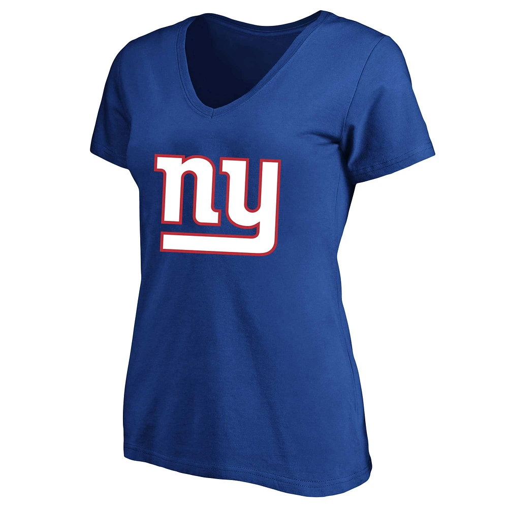 Saquon Barkley Royal New York Giants T-shirt à col en V pour femme, grande taille, nom et numéro Fair Catch