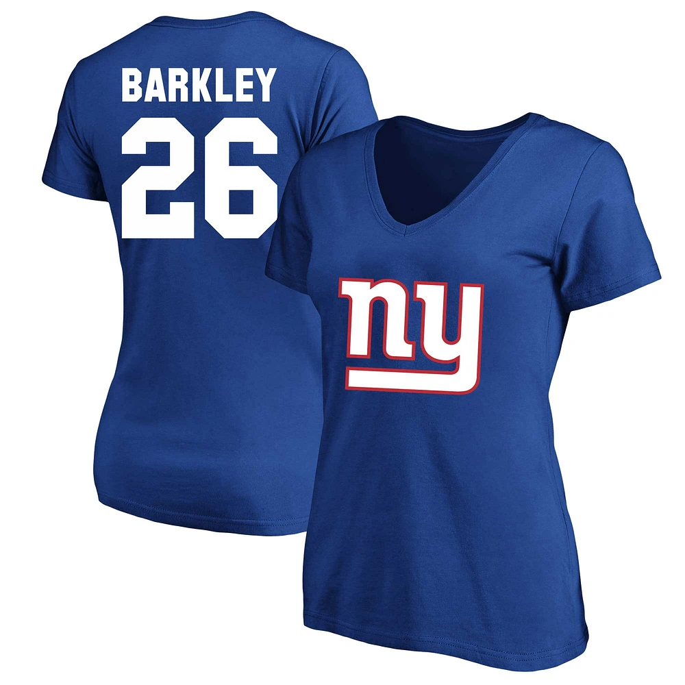 Saquon Barkley Royal New York Giants T-shirt à col en V pour femme, grande taille, nom et numéro Fair Catch