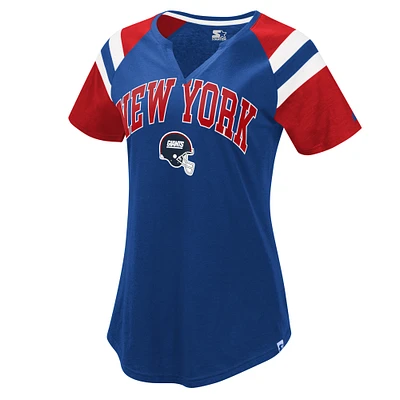 Women's Starter Royal/Red New York Giants Game On Notch Neck Raglan T-Shirt