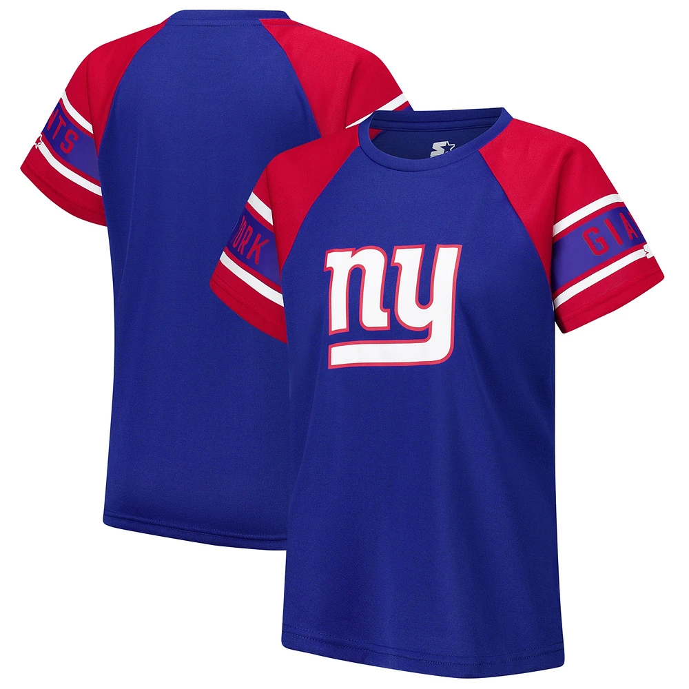 Haut raglan à blocs de couleurs Starter Royal New York Giants 1st Rounder pour femmes