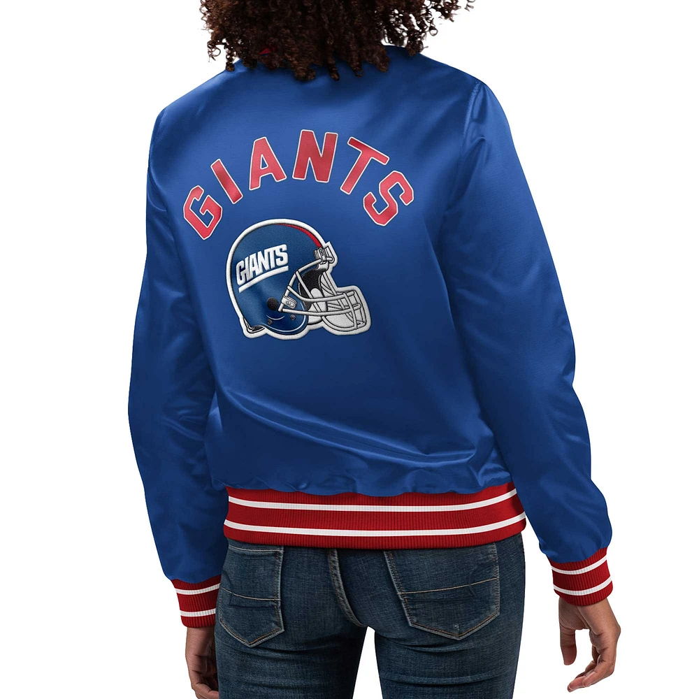 Veste universitaire en satin à bouton-pression complet Starter Royal New York Giants pour femme