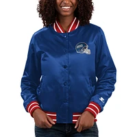 Veste universitaire en satin à bouton-pression complet Starter Royal New York Giants pour femme