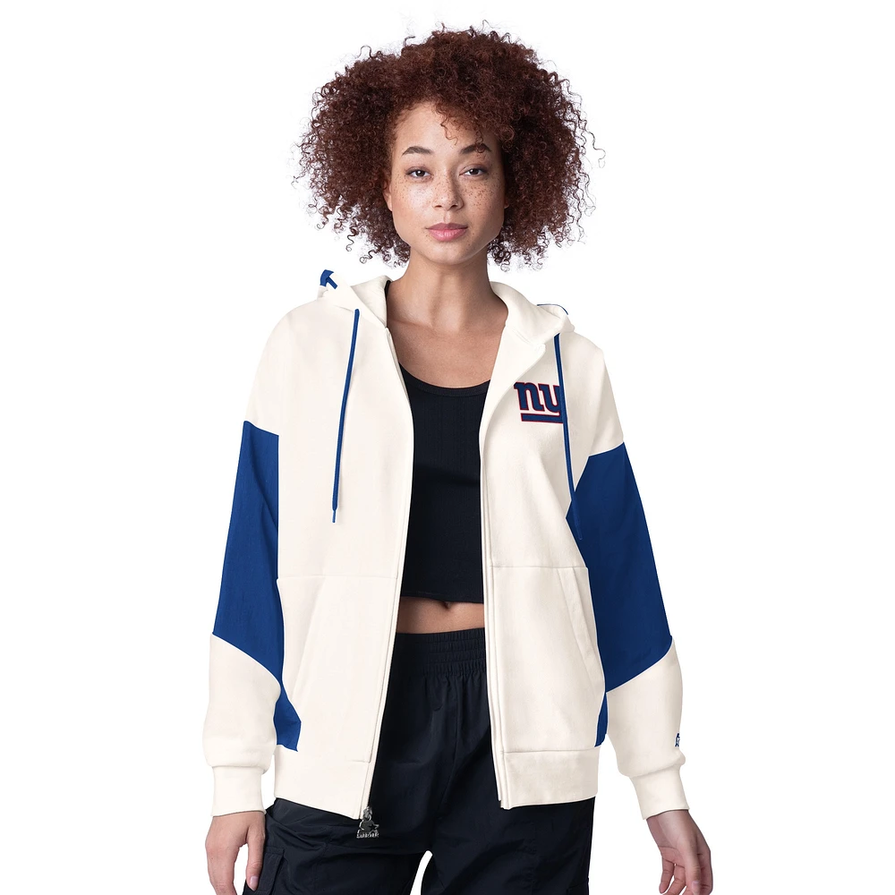 Sweat à capuche entièrement zippé Starter White New York Giants Scrimmage pour femme