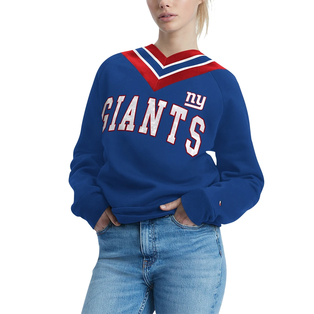 Pull à col en V Tommy Hilfiger Royal New York Giants Heidi Raglan pour femme