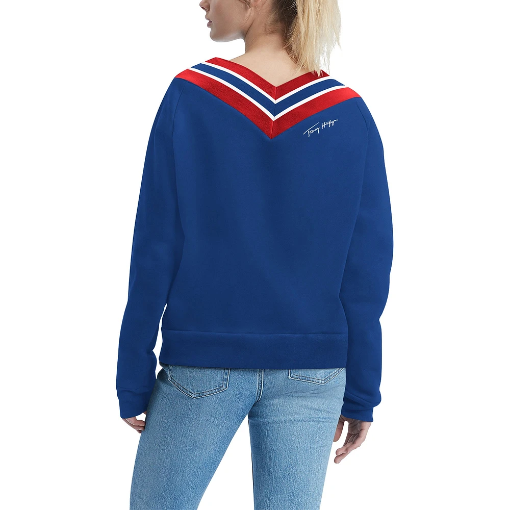 Women's Tommy Hilfiger Royal New York Giants Heidi V-Neck Pullover Sweatshirt