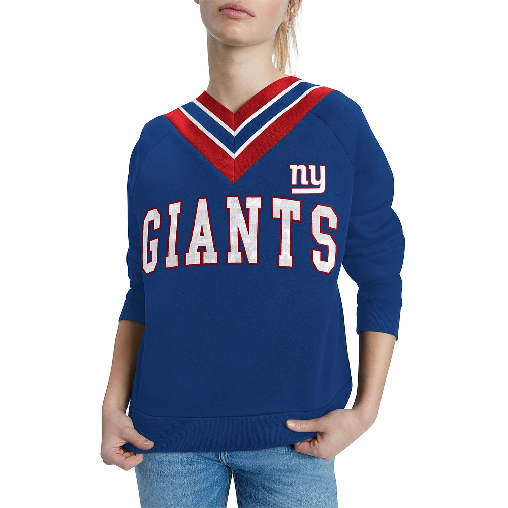 Sweat-shirt à col en V Tommy Hilfiger Royal New York Giants Heidi pour femme