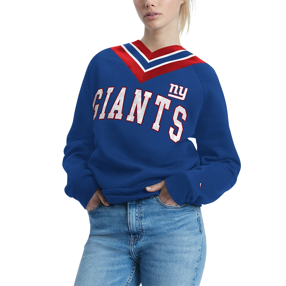 Women's Tommy Hilfiger Royal New York Giants Heidi V-Neck Pullover Sweatshirt