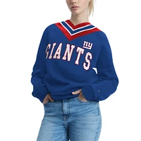 Women's Tommy Hilfiger Royal New York Giants Heidi V-Neck Pullover Sweatshirt