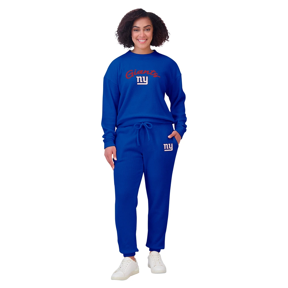 Women's WEAR by Erin Andrews  Cream New York Giants Knitted Tri-Blend Long Sleeve T-Shirt & Pants Lounge Set