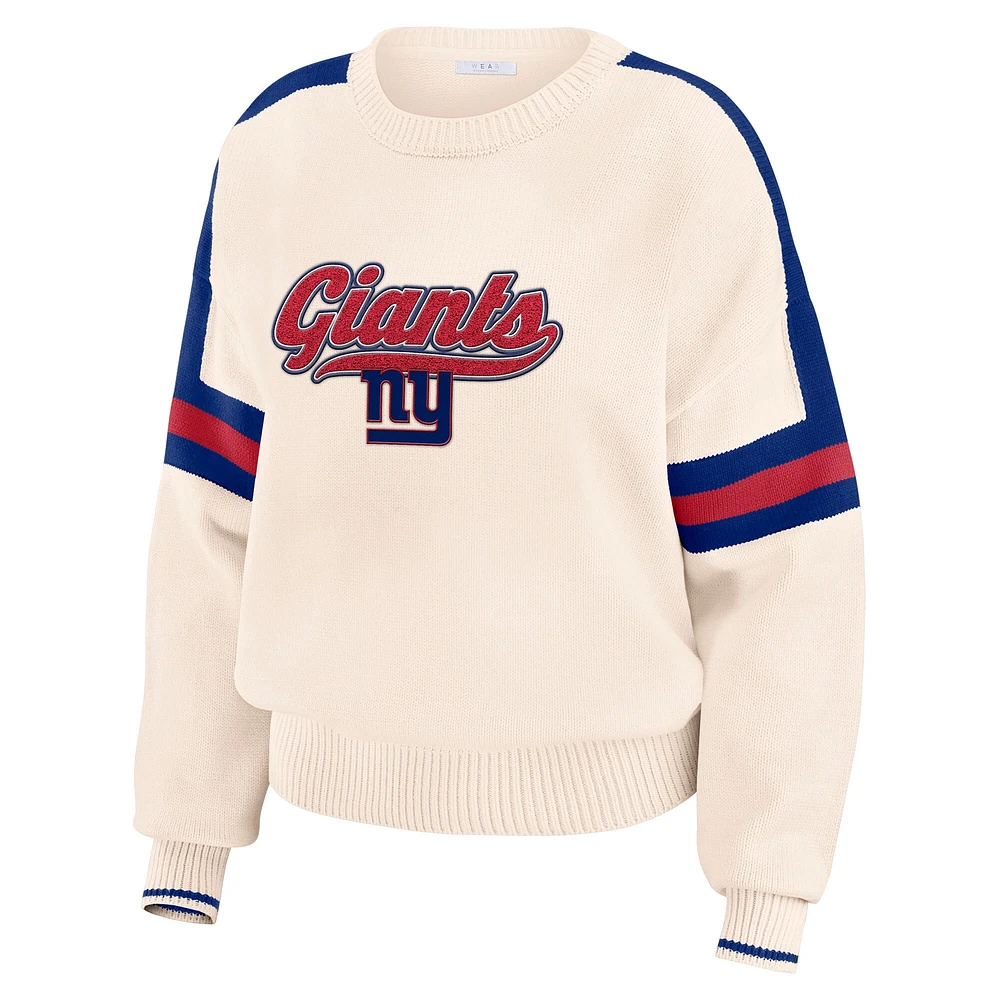 Women's WEAR by Erin Andrews  Cream New York Giants Stripe Pullover Sweater