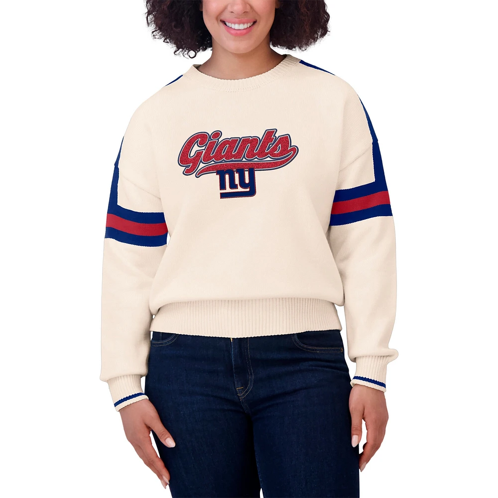 Women's WEAR by Erin Andrews  Cream New York Giants Stripe Pullover Sweater