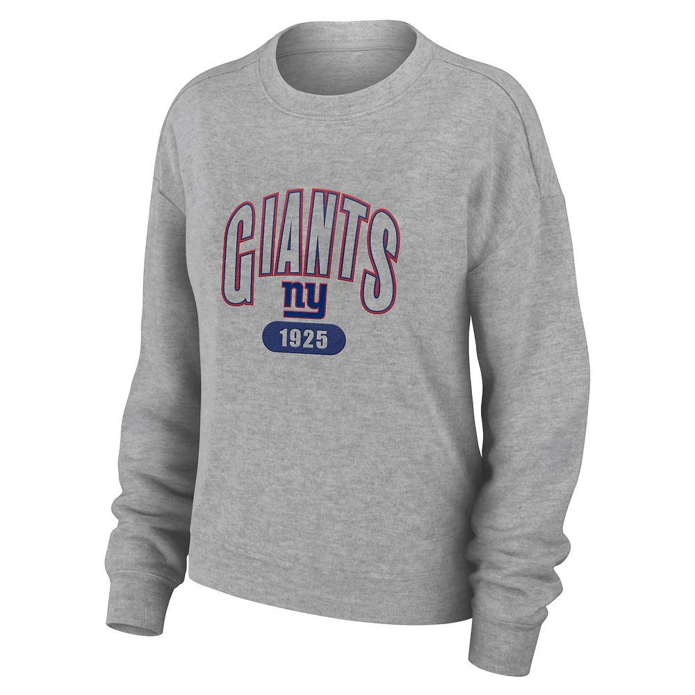 Women's WEAR by Erin Andrews Heather Gray New York Giants Knit Long Sleeve Tri-Blend T-Shirt & Pants Sleep Set