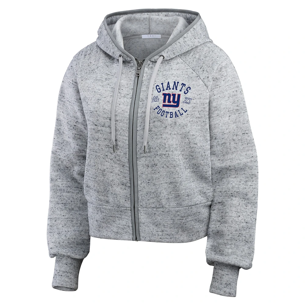 Sweat à capuche court en polaire moucheté gris chiné fermeture éclair pour femme WEAR by Erin Andrews des New York Giants