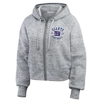 Sweat à capuche court en polaire moucheté gris chiné fermeture éclair pour femme WEAR by Erin Andrews des New York Giants