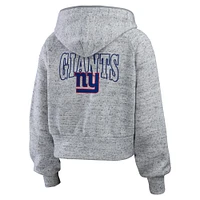 Women's WEAR by Erin Andrews  Heather Gray New York Giants Speckled Fleece Cropped Full-Zip Hoodie