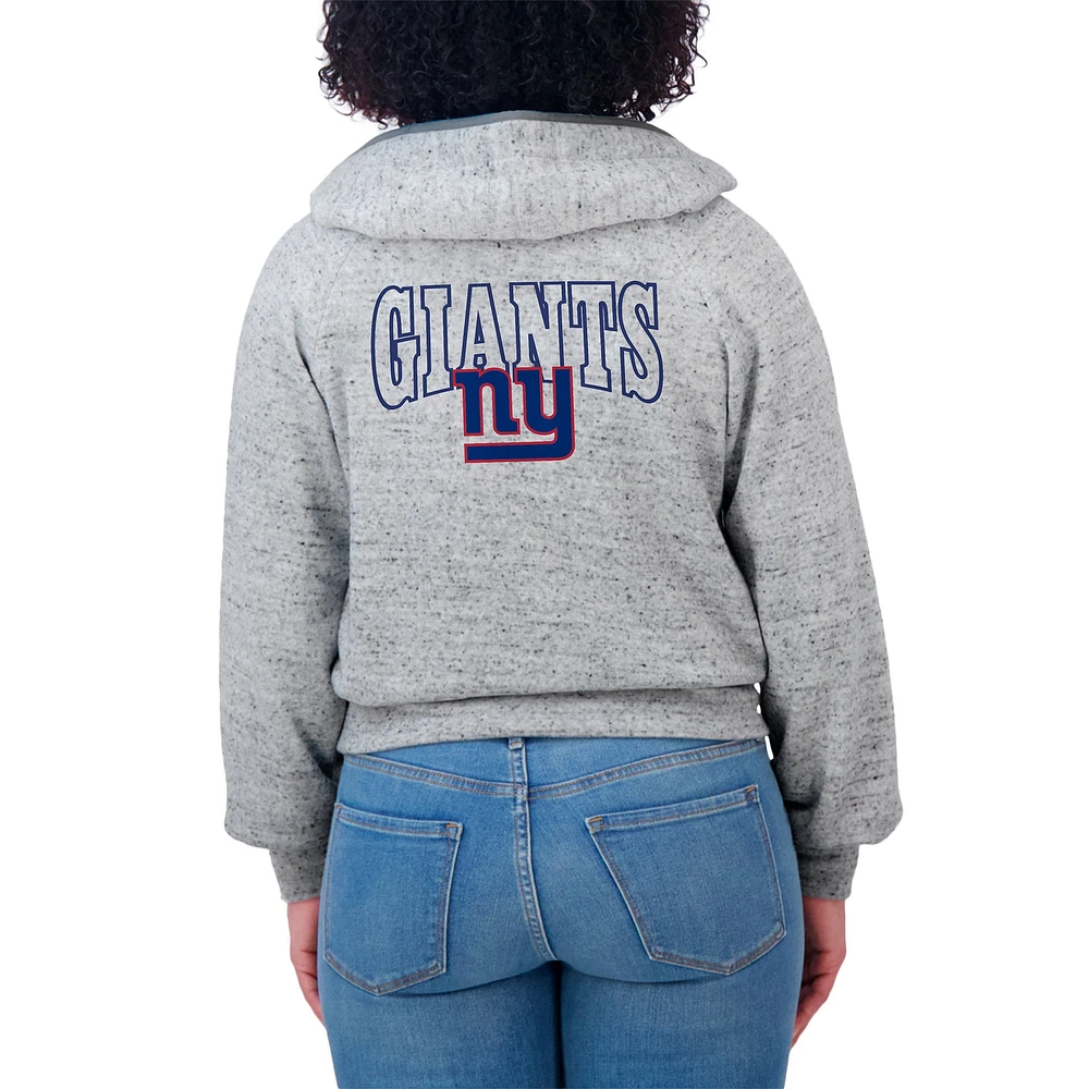 Sweat à capuche court en polaire moucheté gris chiné fermeture éclair pour femme WEAR by Erin Andrews des New York Giants