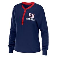 Lids New York Giants WEAR by Erin Andrews Women's Waffle Henley Long Sleeve  T-Shirt - Navy