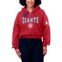 Women's WEAR by Erin Andrews Red New York Giants Patch Quarter-Zip Pullover Hoodie