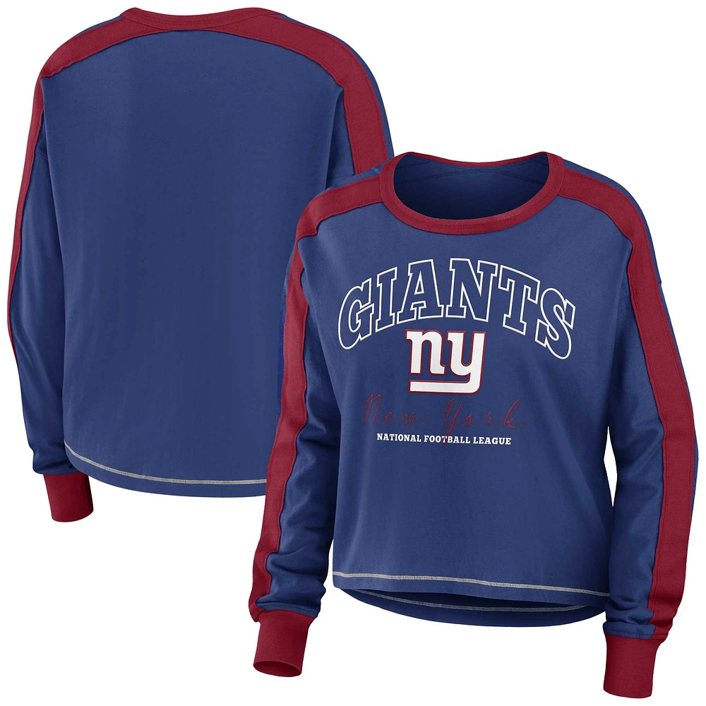 T-shirt court à manches longues et blocs de couleurs pour femme WEAR by Erin Andrews Royal/Red New York Giants