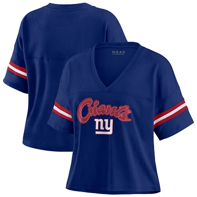 Women's WEAR by Erin Andrews Royal/White New York Giants Plus Color Block Boxy T-Shirt