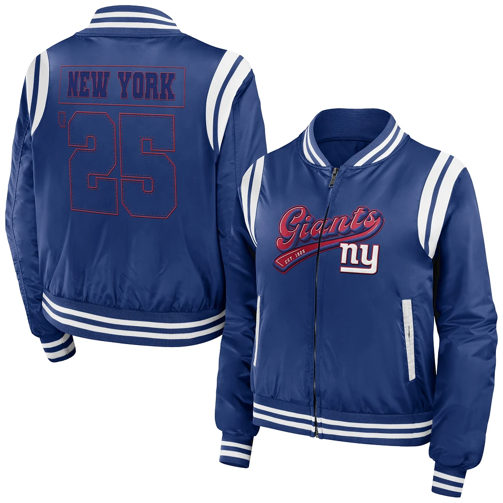 Veste bomber entièrement zippée WEAR by Erin Andrews Royal New York Giants pour femme