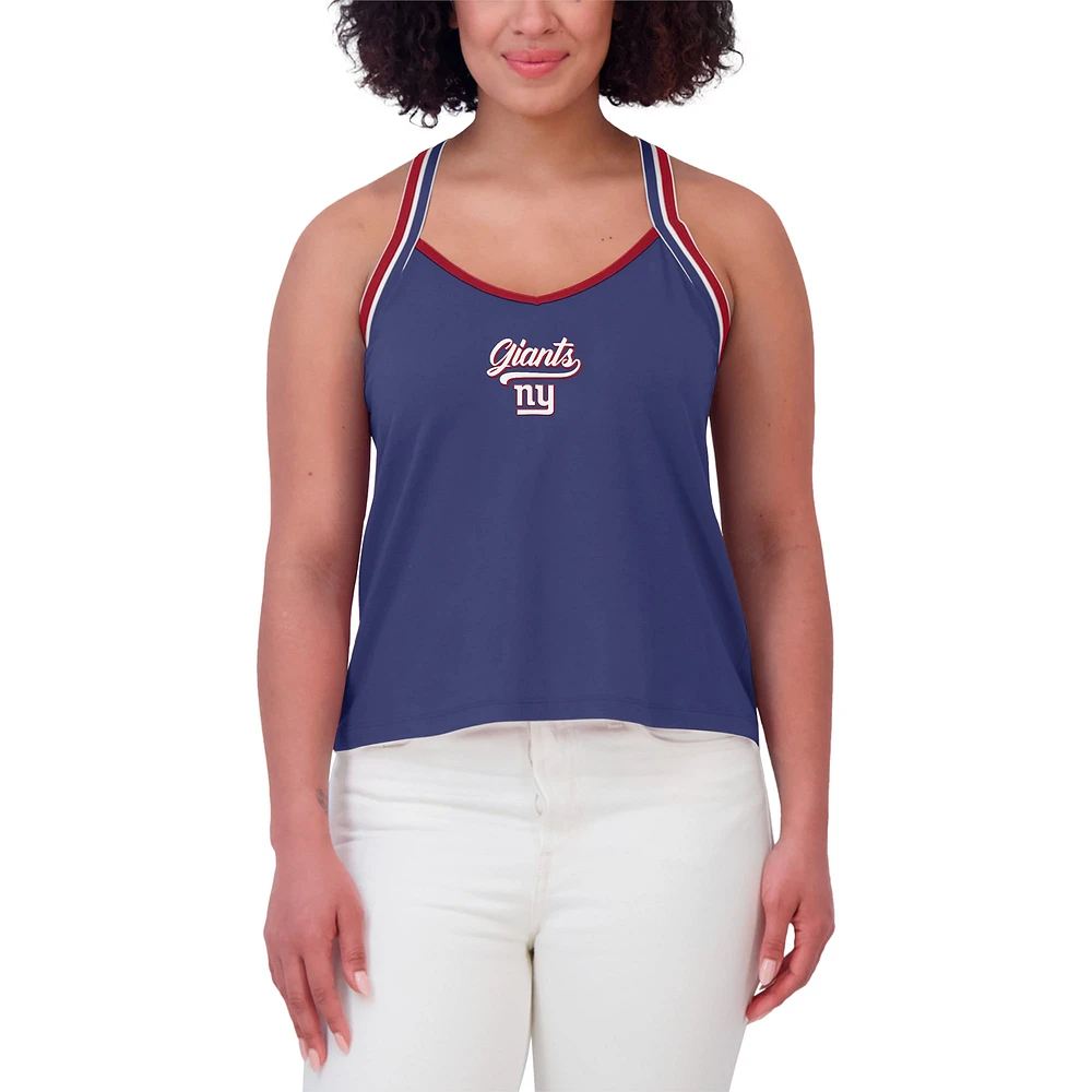 Women's WEAR by Erin Andrews Royal New York Giants Cross Strap Tri-Blend Tank Top