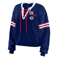 Women's WEAR by Erin Andrews Royal New York Giants Lace-Up Pullover Sweatshirt