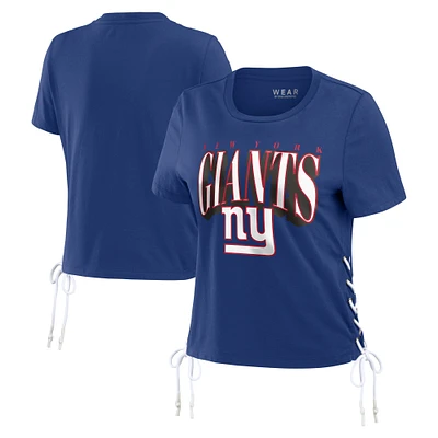 Women's WEAR by Erin Andrews Royal New York Giants Lace Up Side Modest Cropped T-Shirt