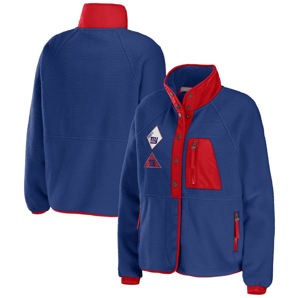 Women's WEAR by Erin Andrews Royal New York Giants Polar Fleece Raglan Full-Snap Jacket