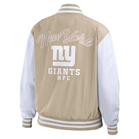 Women's WEAR by Erin Andrews Tan New York Giants Tonal Full-Zip Bomber Jacket