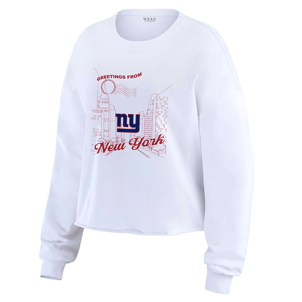 Women's WEAR by Erin Andrews White New York Giants Postcard Cropped Long Sleeve Top