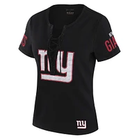 Women's WEAR by Erin Andrews x Gracie Hunt Black New York Giants Draft Me Lace-Up T-Shirt