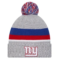 Bonnet en tricot à revers New Era Heather Grey New York Giants pour jeune avec pompon