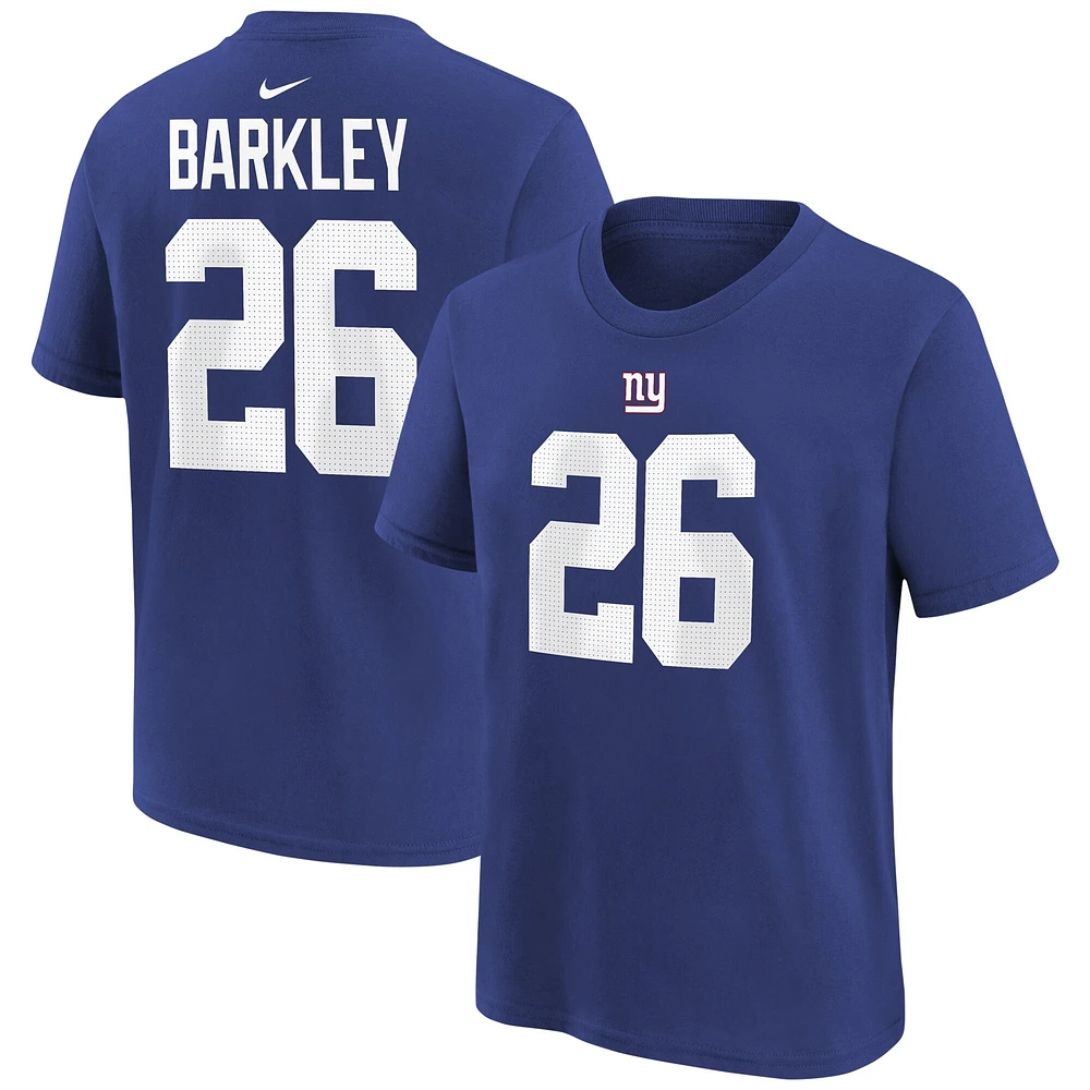 T-shirt avec nom et numéro de joueur Nike Saquon Barkley Royal New York Giants pour jeune