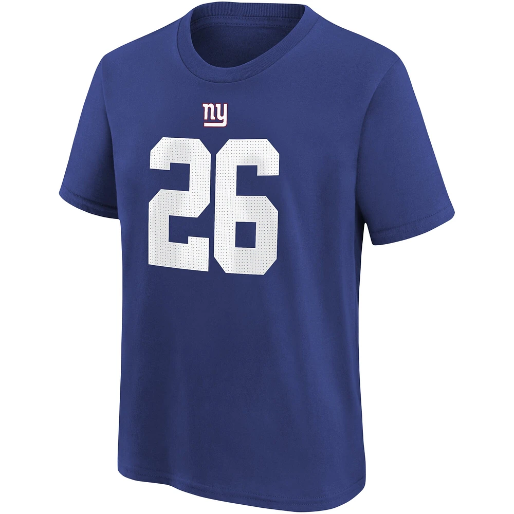 T-shirt avec nom et numéro de joueur Nike Saquon Barkley Royal New York Giants pour jeune