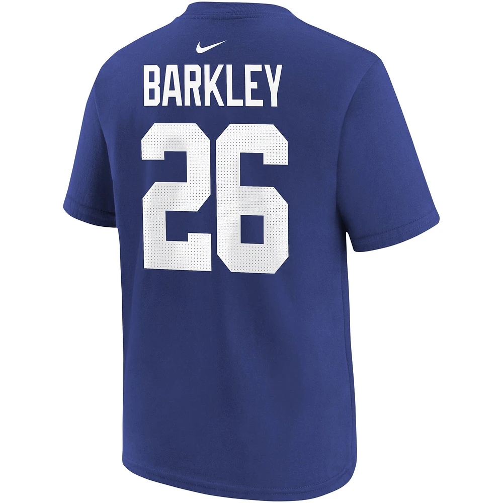 T-shirt avec nom et numéro de joueur Nike Saquon Barkley Royal New York Giants pour jeune