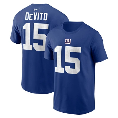 T-shirt Nike Tommy DeVito Royal New York Giants avec nom et numéro de joueur pour jeune