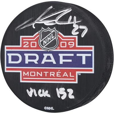 Rondelle de hockey autographiée par Anders Lee des Islanders de New York avec le logo du repêchage 2009 et l'inscription « Pick #152 »