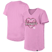 Girl's Youth New Era  Pink York Islanders Flip Sequin V-Neck T-Shirt