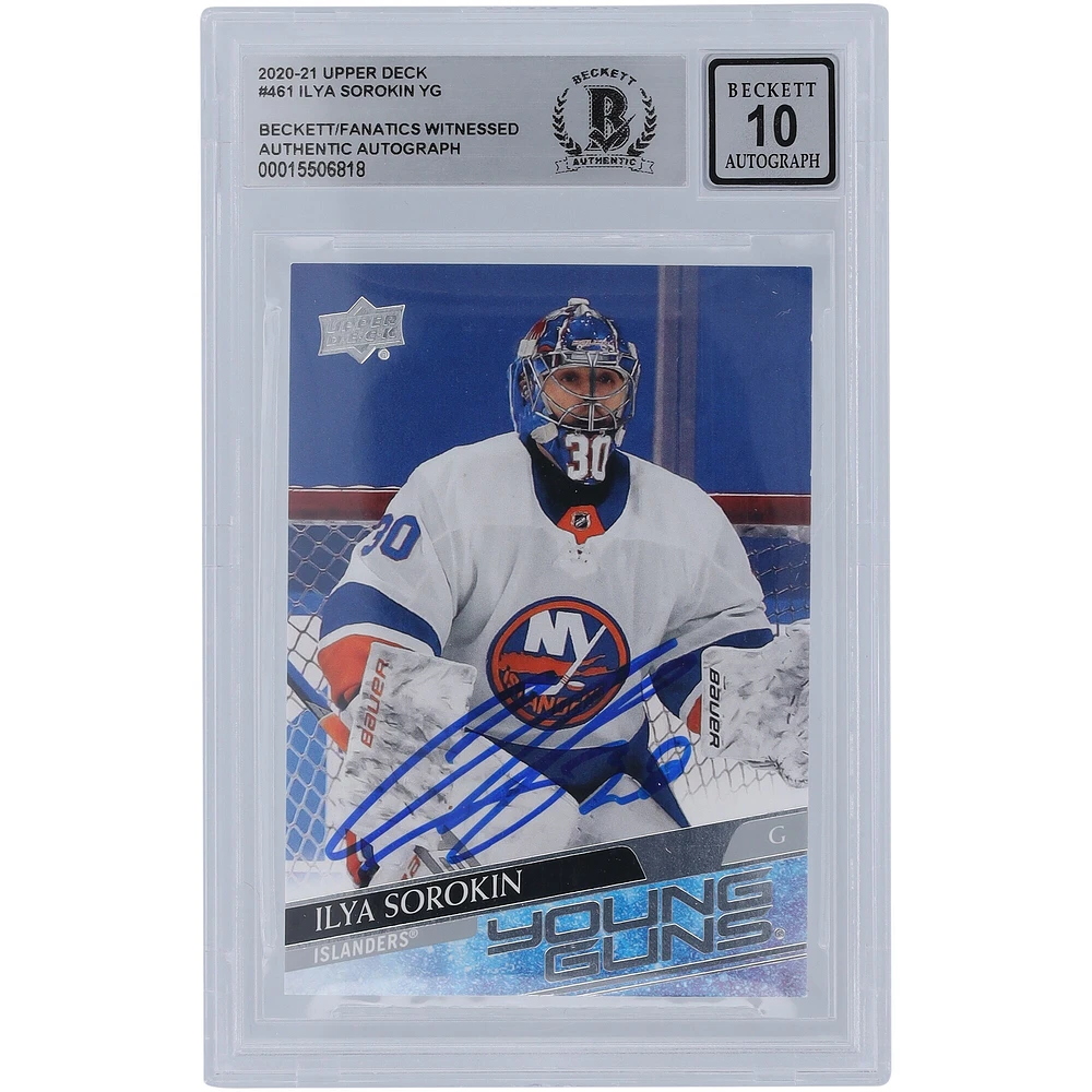 Carte de recrue autographiée 2020-21 Upper Deck Series 2 Young Guns #461 Beckett Fanatics Witnessed Authenticated 10 Rookie par Ilya Sorokin des Islanders de New York