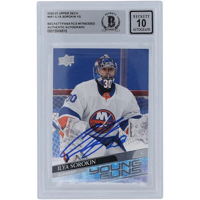 Carte de recrue autographiée 2020-21 Upper Deck Series 2 Young Guns #461 Beckett Fanatics Witnessed Authenticated 10 Rookie par Ilya Sorokin des Islanders de New York