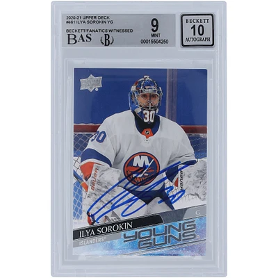 Carte de recrue 9/10 autographiée par Ilya Sorokin des Islanders de New York, Upper Deck Series 2 Young Guns #461 Beckett Fanatics, témoin
