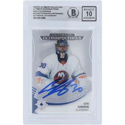 Carte de recrue 10 authentifiée signée Ilya Sorokin des Islanders de New York, Upper Deck Ultimate Collection 2020-21, présentation #UI-6 Beckett Fanatics Witnessed