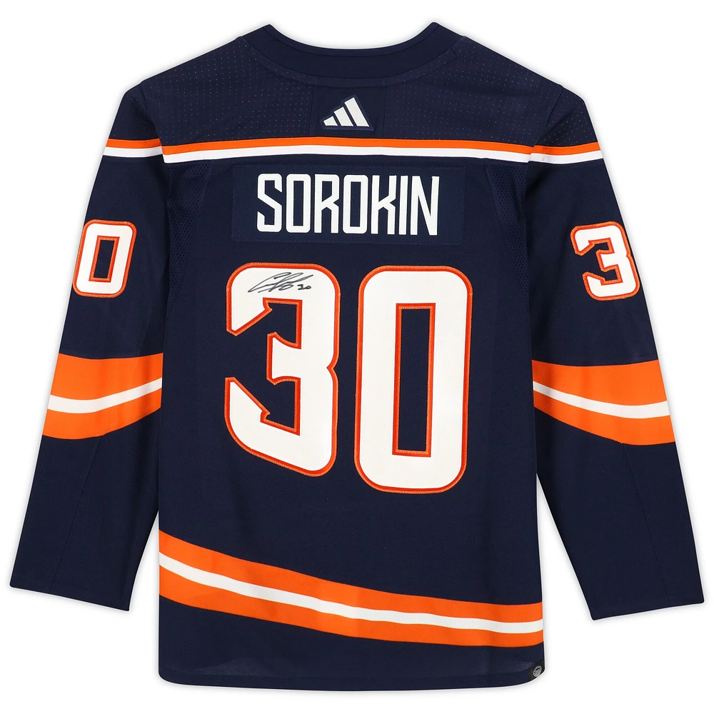 Maillot authentique Adidas Reverse Retro 2022-23 autographié par Ilya Sorokin des Islanders de New York
