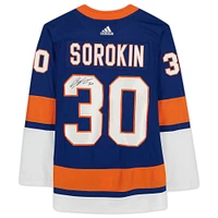 Maillot Adidas bleu authentique autographié par Ilya Sorokin des Islanders de New York