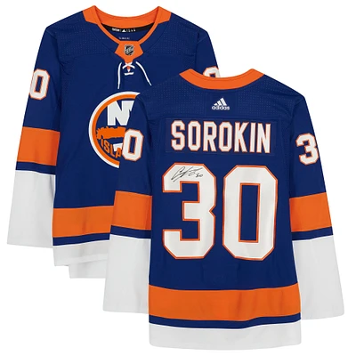 Maillot Adidas bleu authentique autographié par Ilya Sorokin des Islanders de New York